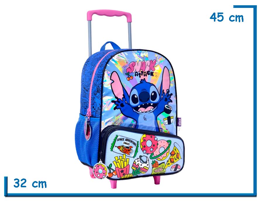 MOCHILA CARRO 16? STITCH AZUL SNACK ATTACK