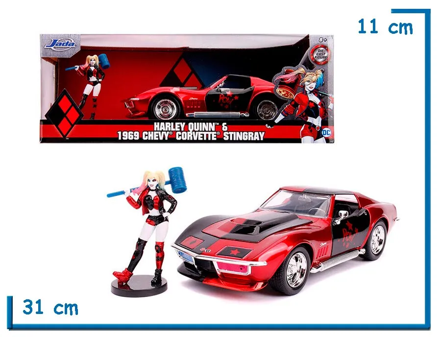 JADA HARLEY QUINN & 1969 CHEVY CORVETTE STINGRAY DC DIE CAST 1.24