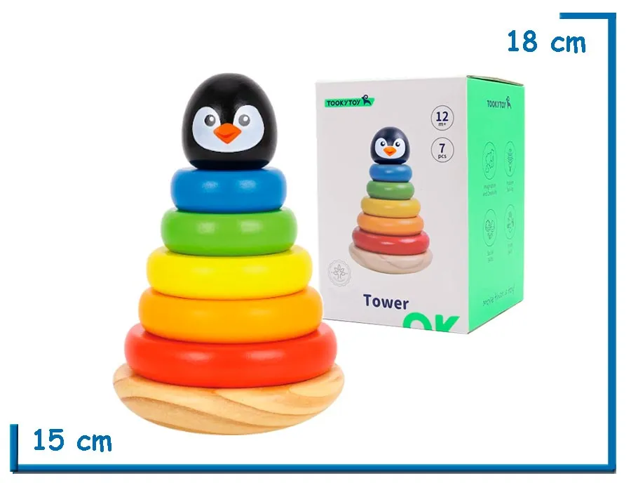 TOOKY TOY PENGUIN TOWER AROS APILABLES PINGUINO DE MADERA