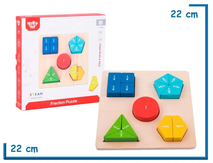 TOOKY TOY FRACTION PUZZLE ROMPECABEZAS FRACCIONES DE MADERA
