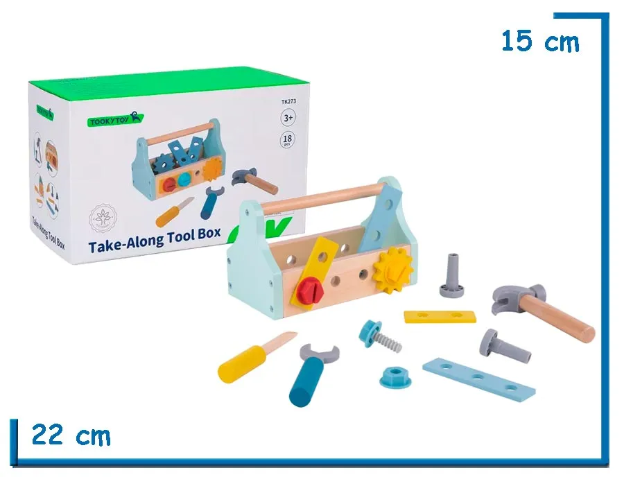 TOOKY TOY TAKE-ALONG TOOL BOX CAJA DE HERRAMIENTAS DE MADERA