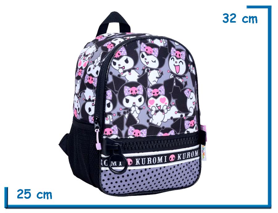 MOCHILA ESPALDA 12? KUROMI GRIS MUCHAS KUROMIS