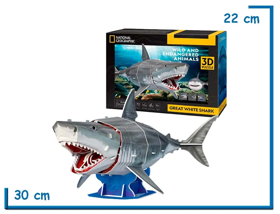 CUBIC FUN NAT GEO GREAT WHITE SHARK 3D PUZZLE 72 PZS