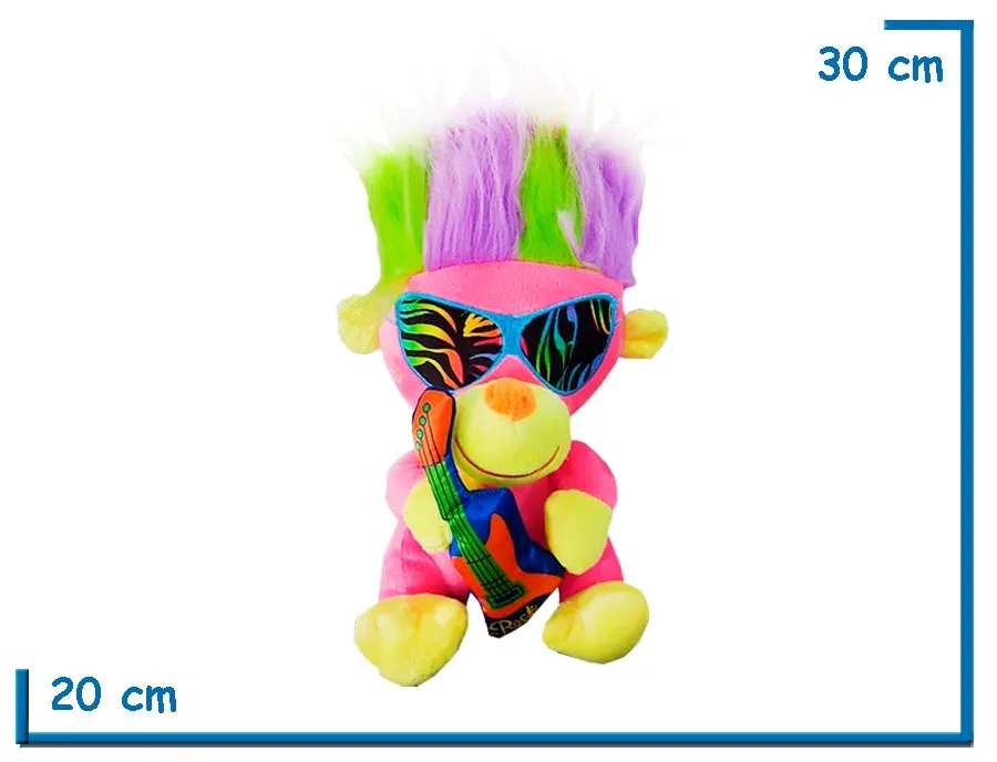 2X1 PELUCHE MONO ROCKERO FUCSIA 30CM
