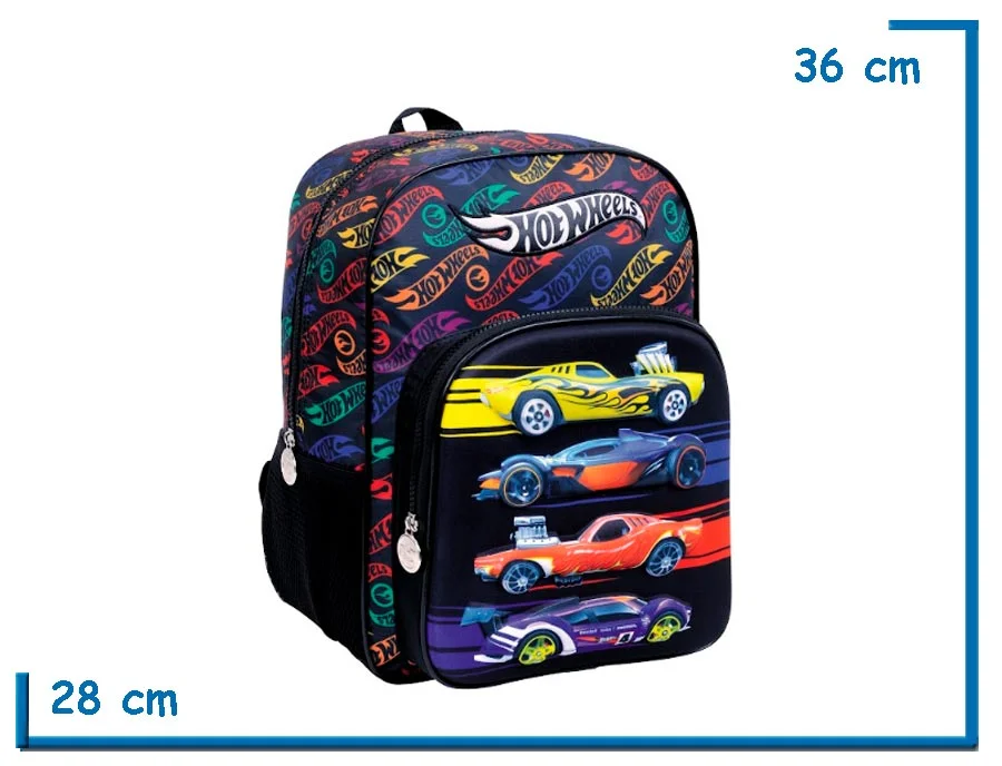 MOCHILA ESPALDA 14” HOT WHEELS NEGRA 4 AUTOS RELIEVE
