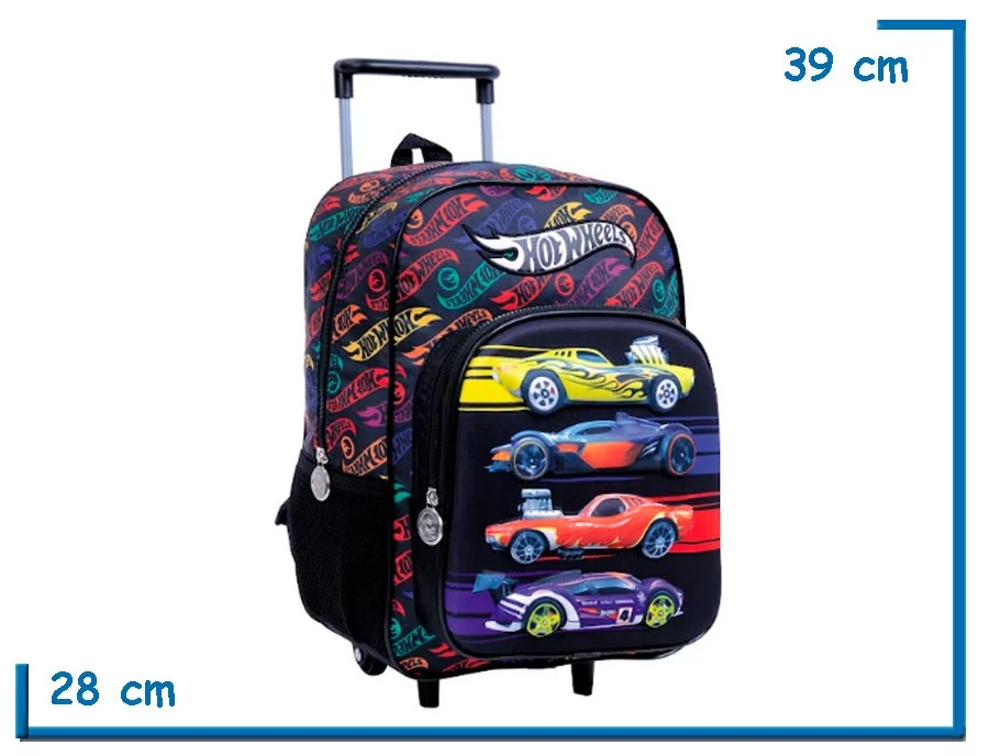 MOCHILA CARRO 14” HOT WHEELS NEGRA 4 AUTOS RELIEVE