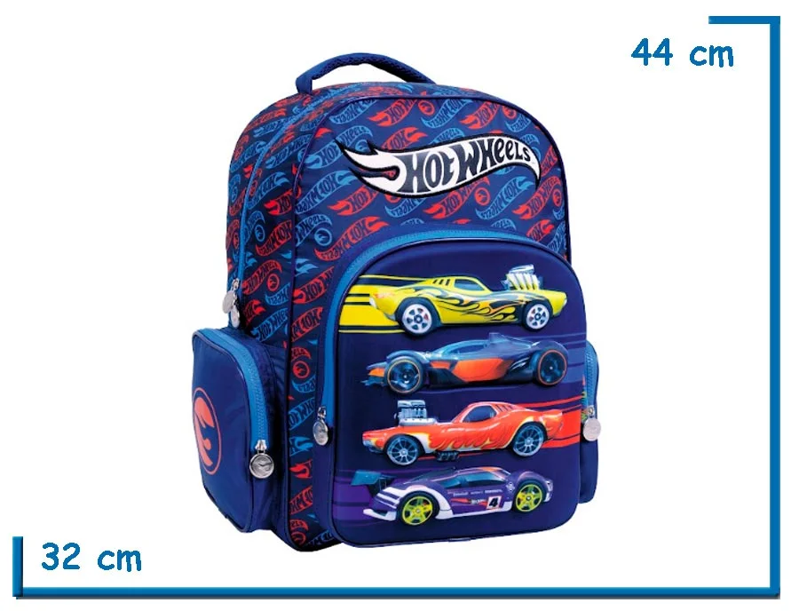 MOCHILA ESPALDA 18” HOT WHEELS AZUL 4 AUTOS RELIEVE