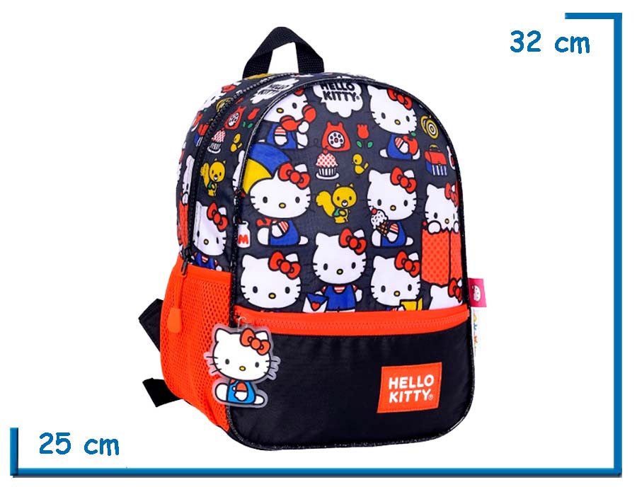 MOCHILA ESPALDA 12? HELLO KITTY NEGRA MUCHAS KITTYS