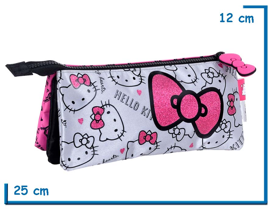PORTALAPIZ TRIANGULAR SIMPLE HELLO KITTY ROSA Y PLATEADO MO¥O