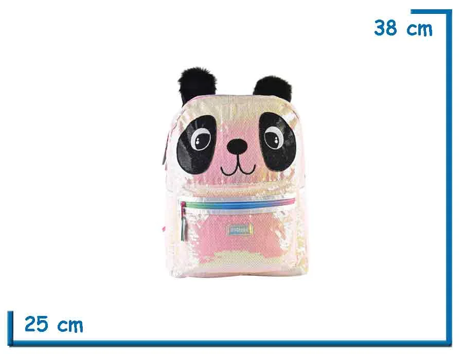 MOCHILA ESPALDA 15″ KOOSHI PANDA TORNASOLADA CON LENTEJUELAS