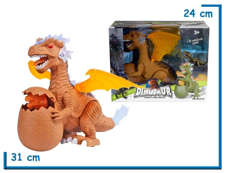DINOMIGHT MAMA DRAGON MARRON CON HUEVO MOVIMIENTO LUZ Y SONIDO