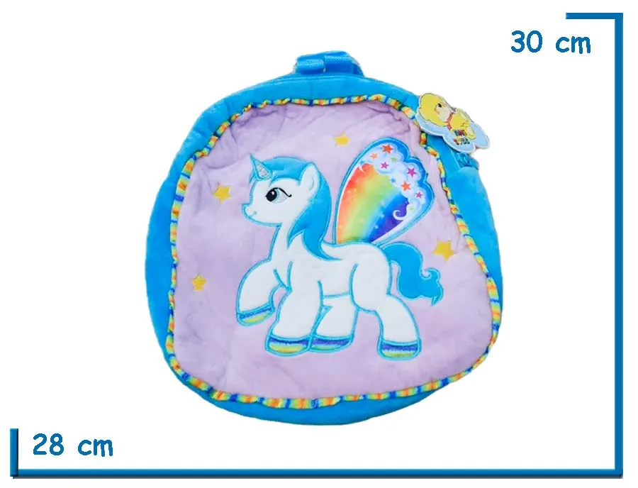 MOCHILA ESPALDA PELUCHE UNICORNIO CELESTE 30CM