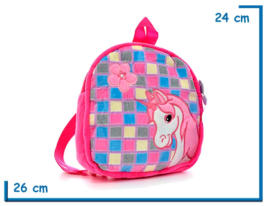 MOCHILA ESPALDA PELUCHE UNICORNIO ROSA CUADRILLE 24CM