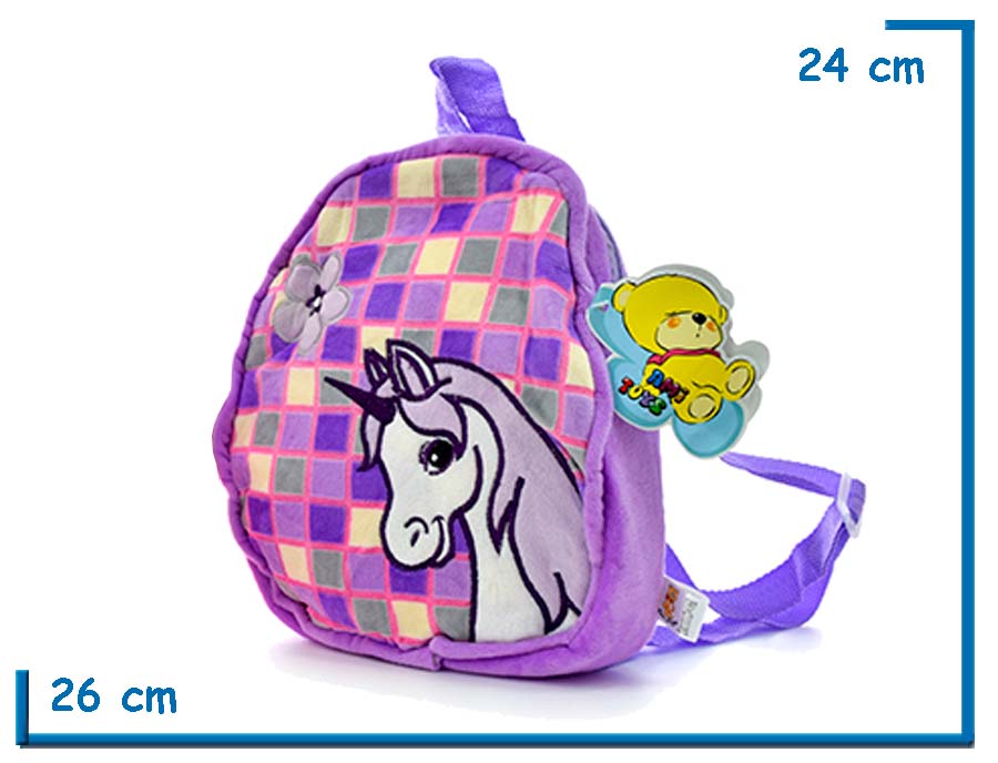 MOCHILA ESPALDA PELUCHE UNICORNIO VIOLETA CUADRILLE 24CM