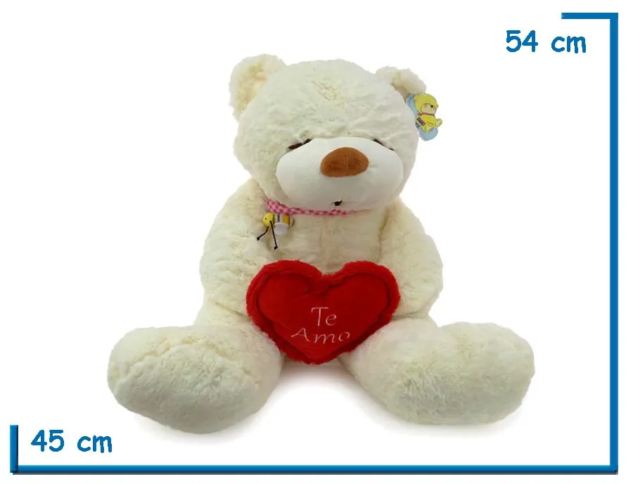 PELUCHE OSO SENTADO CON CORAZON Y PAÑUELO CON ABEJA 54CM