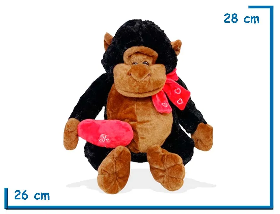 PELUCHE ORANGUTAN CON CORAZON Y MOÑO 28CM