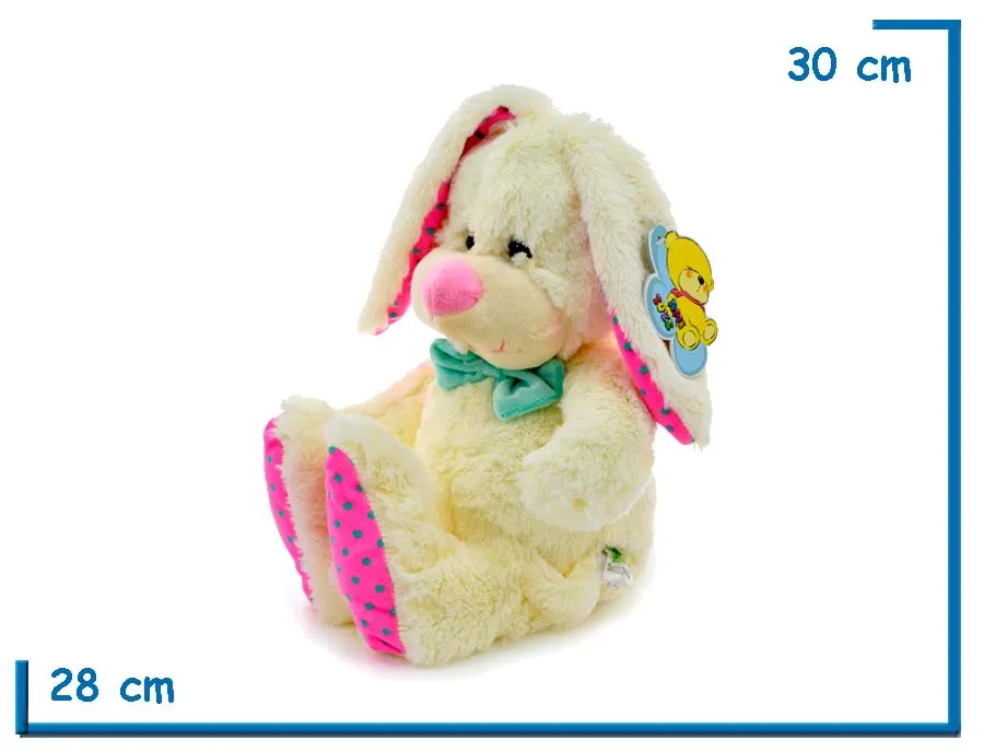 PELUCHE CONEJO SENTADO CON MOÑO CELESTE 30CM
