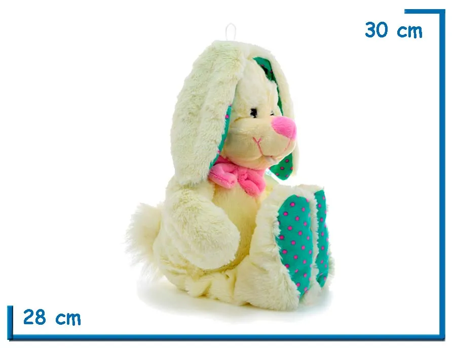 PELUCHE CONEJO SENTADO CON MOÑO ROSA 30CM