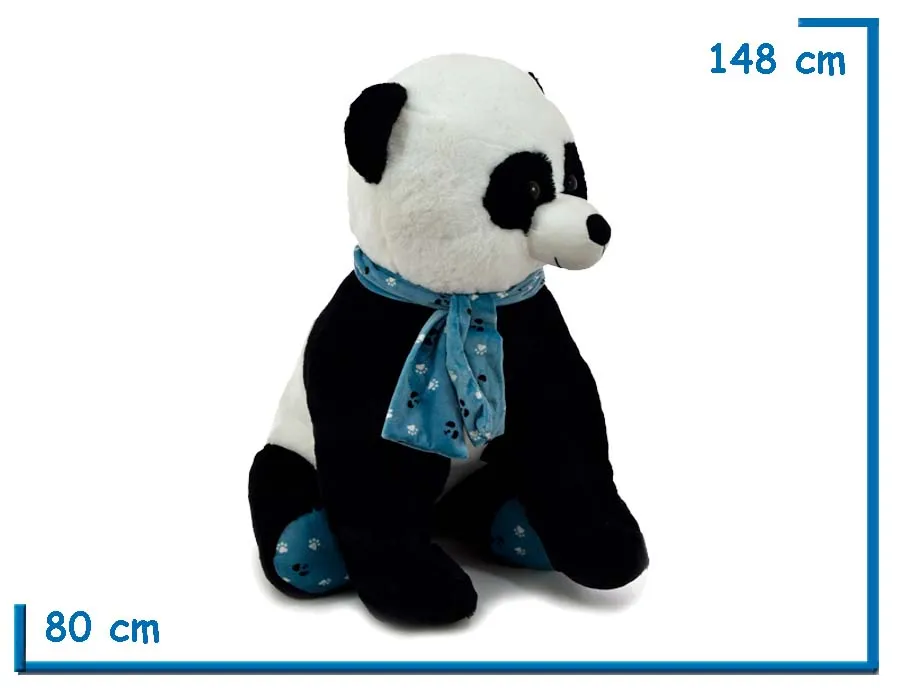 PELUCHE PANDA SENTADO CON BUFANDA CELESTE 148CM