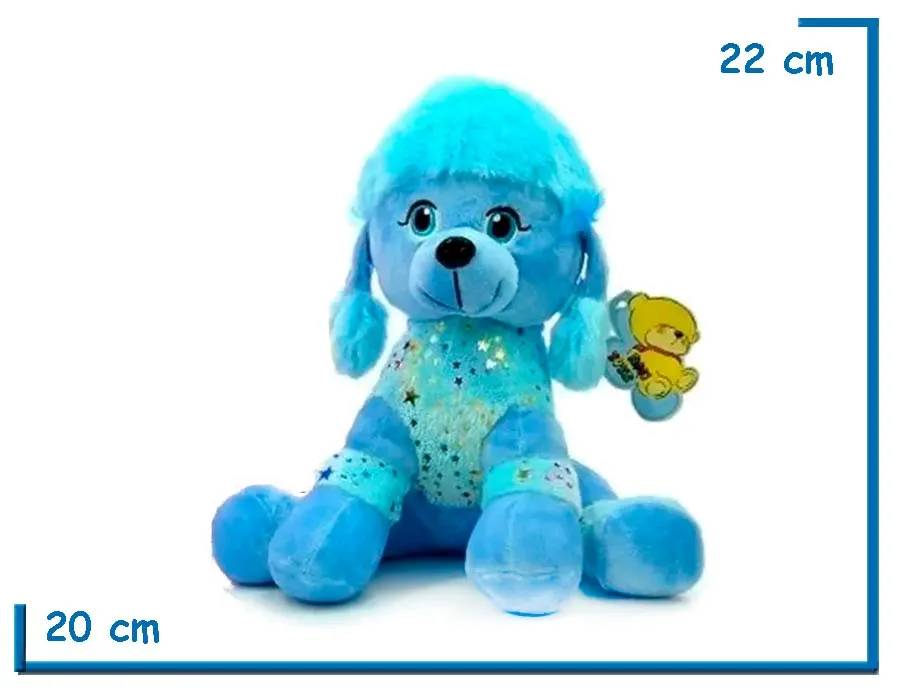 PELUCHE PERRO CELESTE SENTADO CON ESTRELLAS 22CM