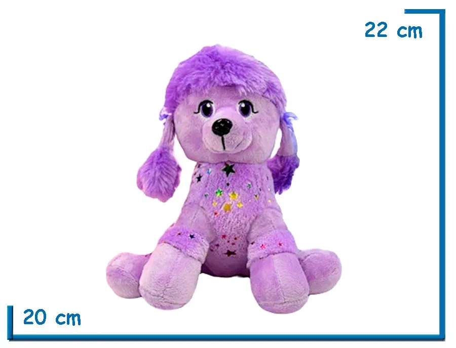 PELUCHE PERRO VIOLETA SENTADO CON ESTRELLAS 22CM